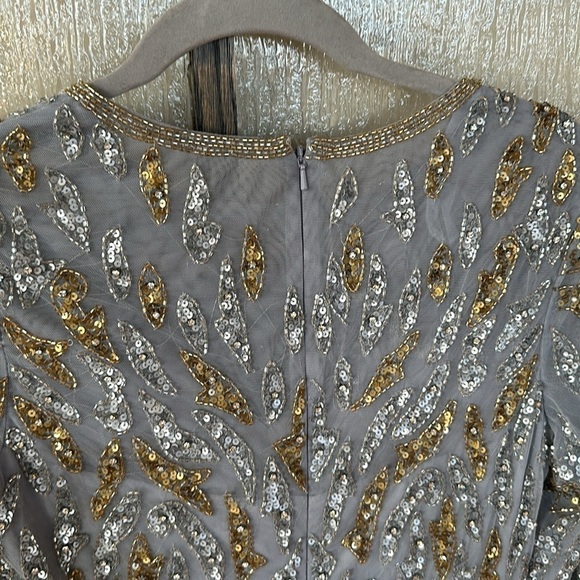 Mac Duggal BEADED LONG SLEEVE EVENING GOWN size 8 in platinum gold NEW $598 - Picture 12 of 12